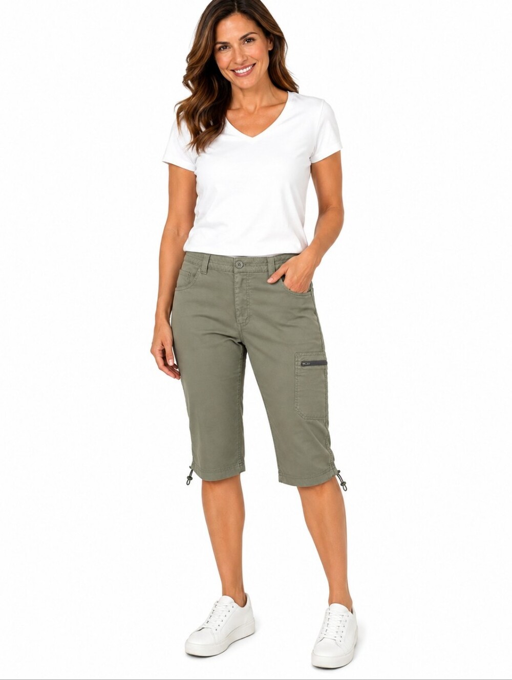 Eddie Bauer Guide Pro Pants Womens 14 Green Hiking Cargo Capri Stretch